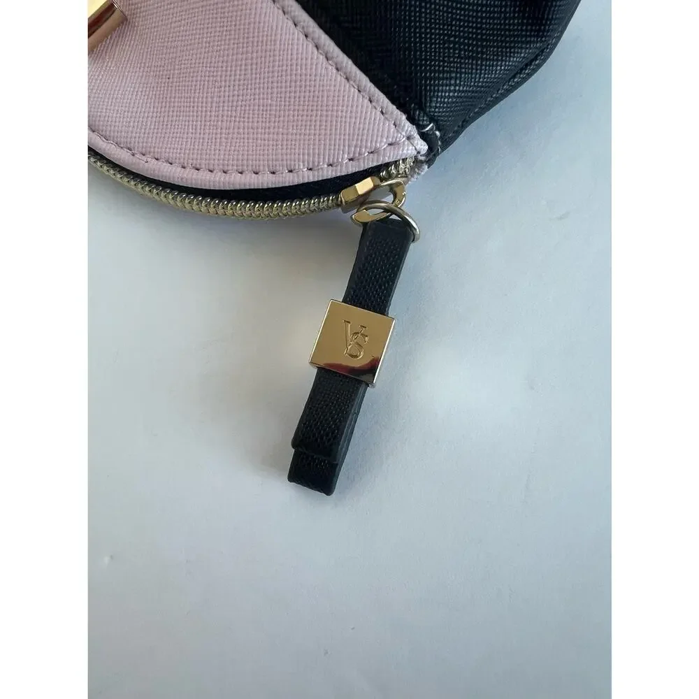 Victoria's Secret Cosmetic‎ Bag Women OS Black Gold Excellent Vegan Leather Bow